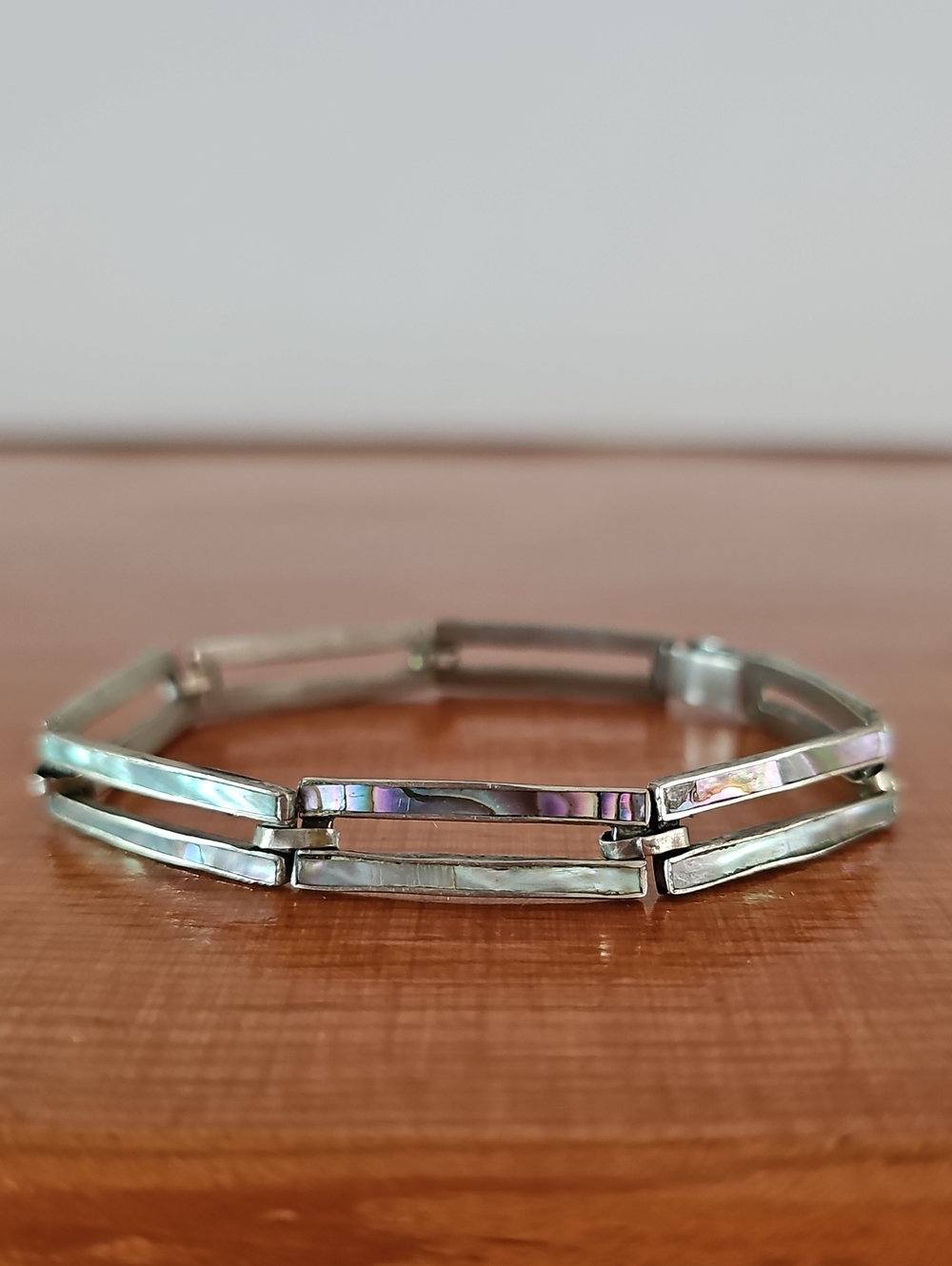 Silver Inlay Double-Row Bracelet with Abalone